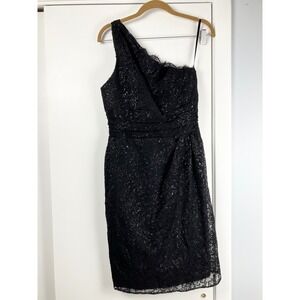 Vintage ALVINA VALENTA MAIDS Black Lace One Shoulder Evening Party Dress Sz S